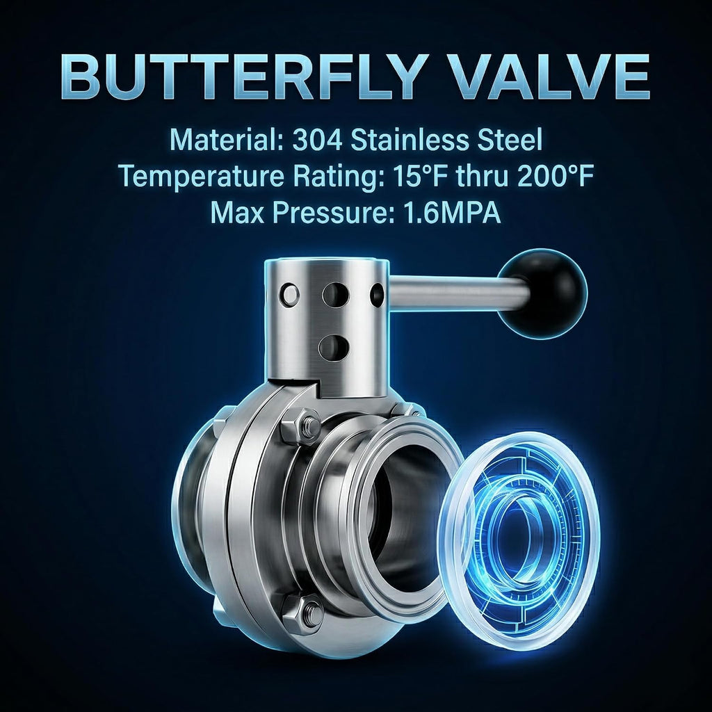 2-Pack 1.5" Tri Clamp Sanitary Butterfly Valve 304 Stainless Steel