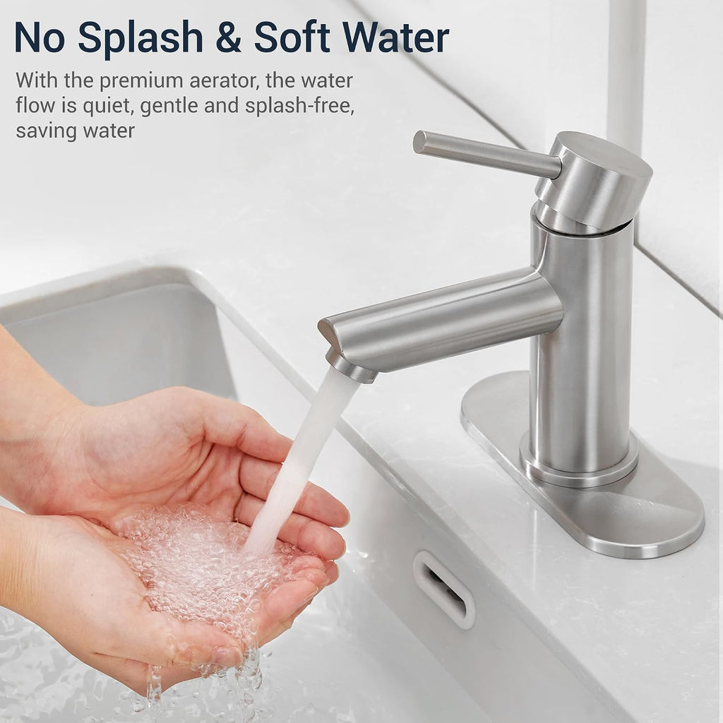 Brushed Nickel Bathroom Sink Faucets Single Hole Single Handle Stainless Steel Bathroom Faucet RV Faucet Deck Mount 1