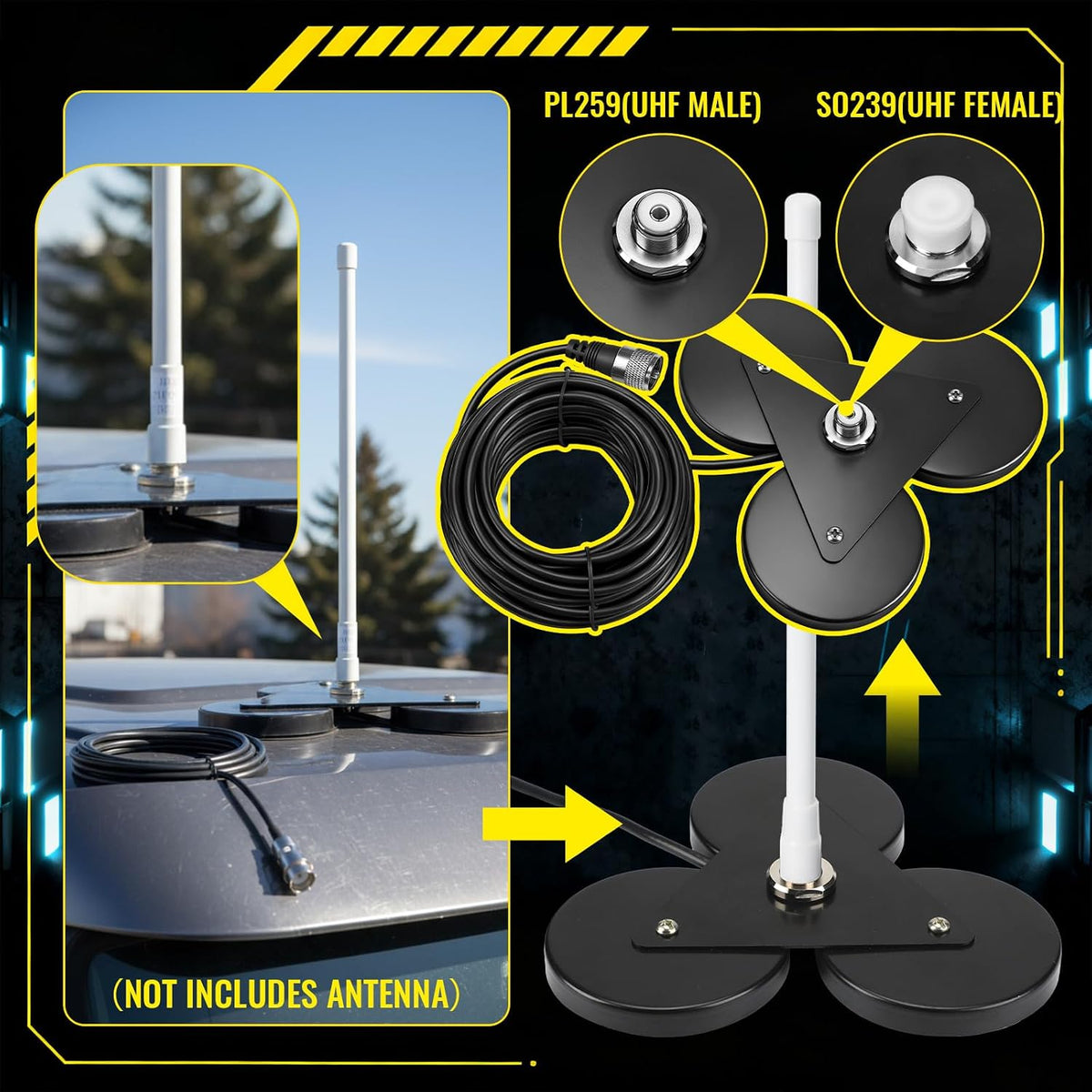 Magnetic Antenna Mount 8.8 Inch Cb Triangle Magnetic Base Mount