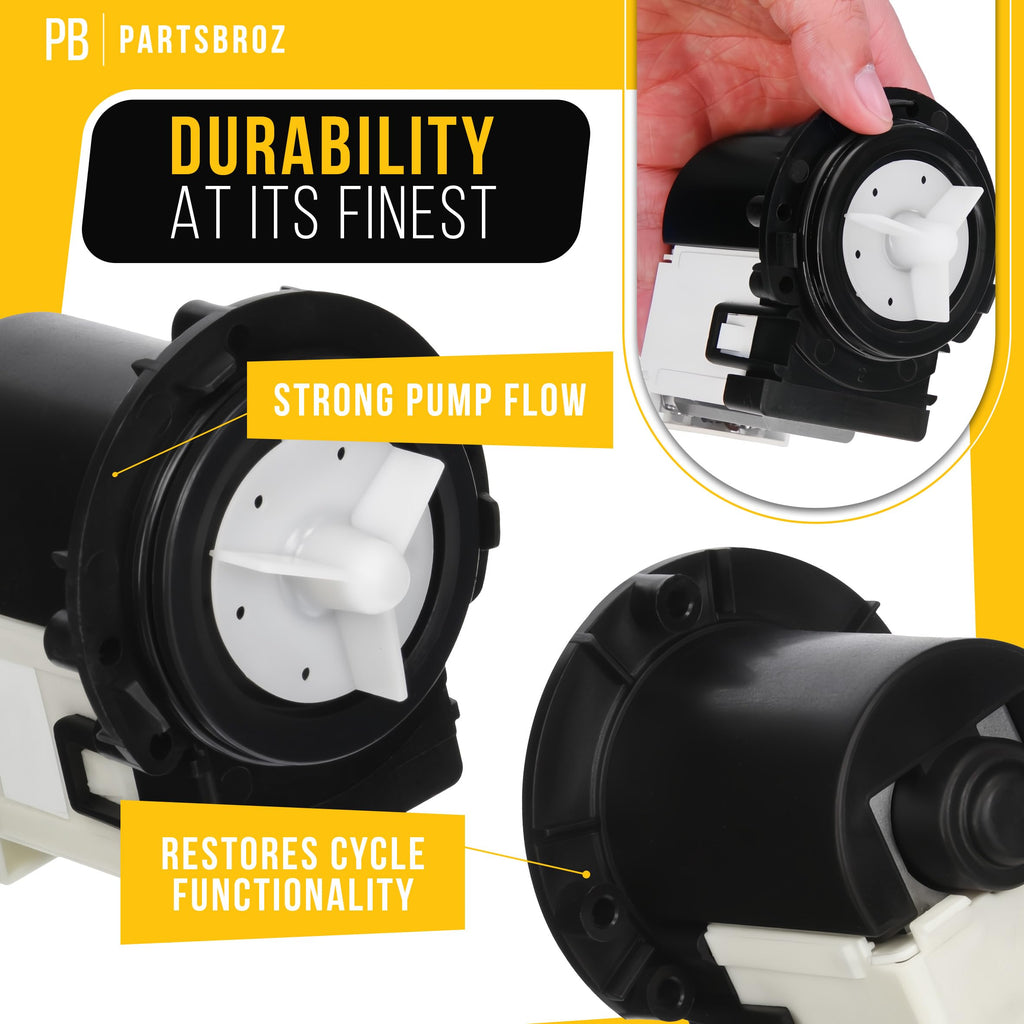 PartsBroz Washer Drain Pump for LG WM2350HRC Washer Drain Pump Motor Assembly Replacement with Rubber Seal for Front Load Washing Machine