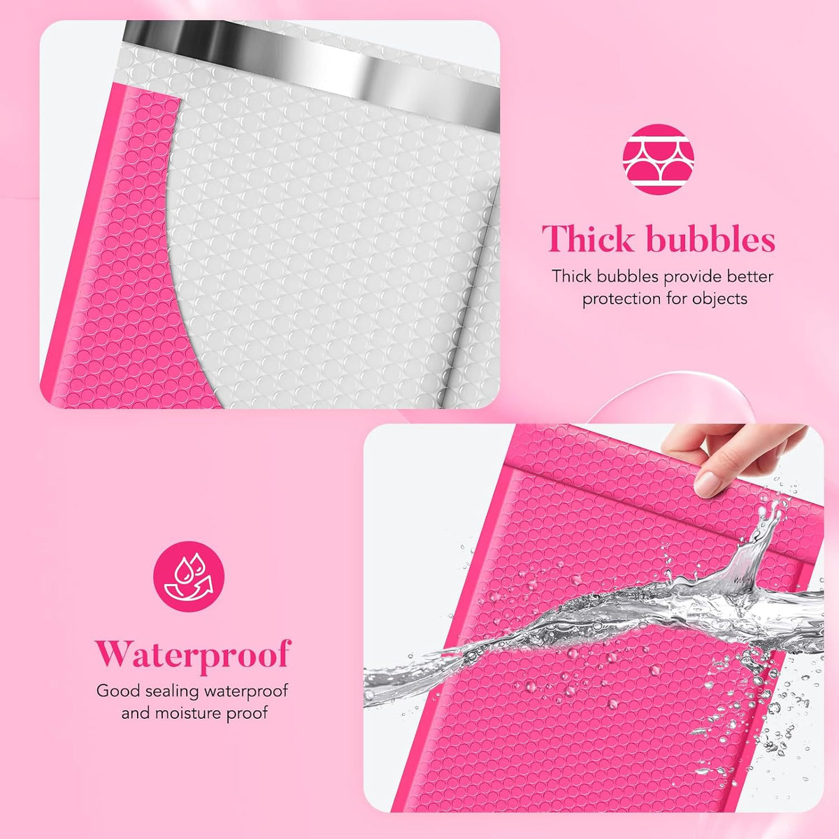 Large Bubble Mailers 10.5x16" 40Pack Self Seal Pink Padded Envelopes