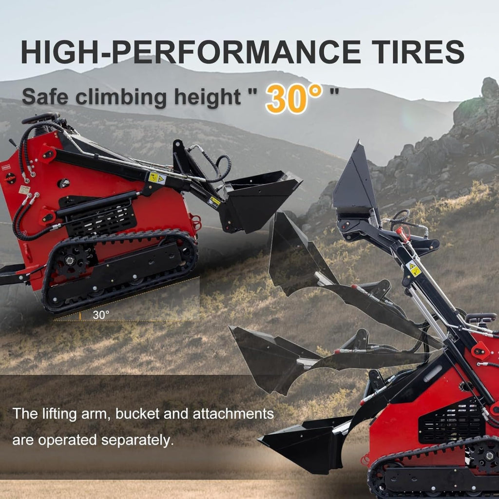 Mini Skid Steer Loader Front End Loader with Heavy Duty Hydraulic System, Triple Pump Track Loaders for Excavation