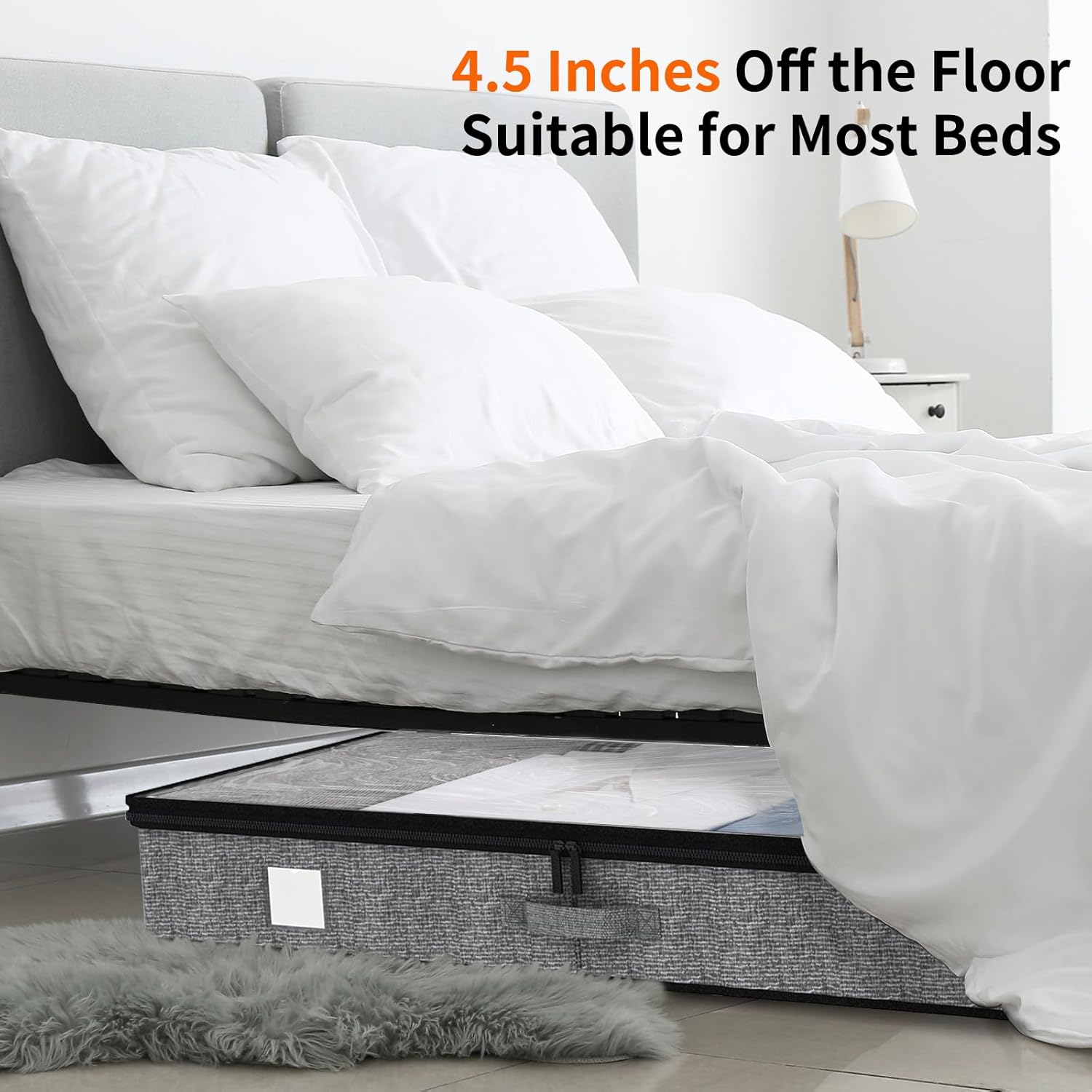 Under Bed Storage Containers 4 Pack, Reinforced Underbed Organizer Below 4.5 Inches Low Profile Clothes Storage Bins
