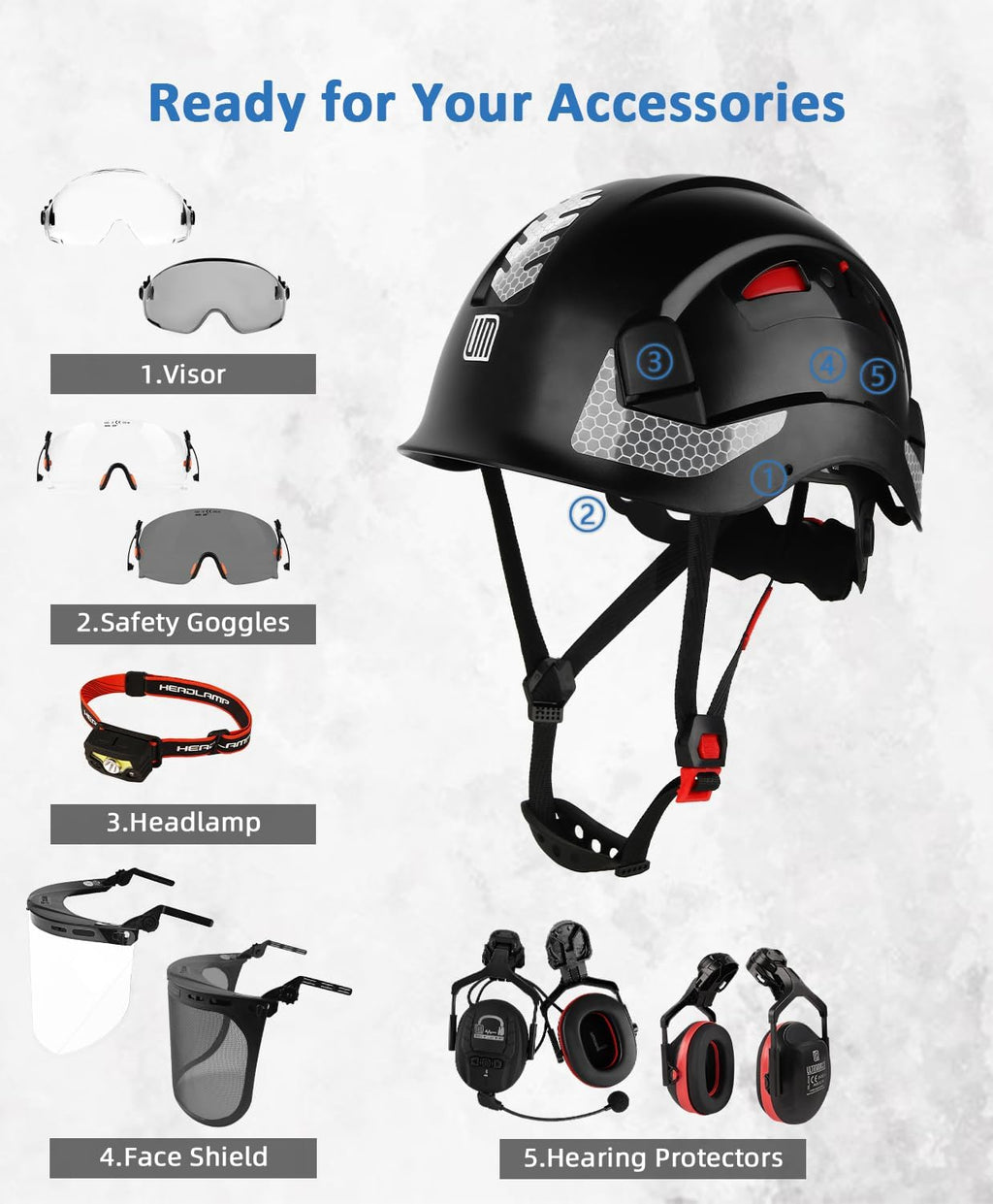 Safety Helmet Hard Hat, ANSI Z89.1 Approved Lightweight Vented Work Helmet, 6-Point Adjustable Ratchet Suspension