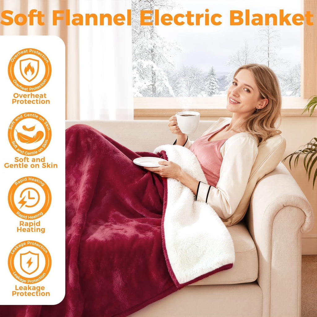 Heated Blanket Electric Throw, 50" x 60" Heating Blanket with 5 Levels & 10 Hours Auto Off, Extremely Soft Flannel