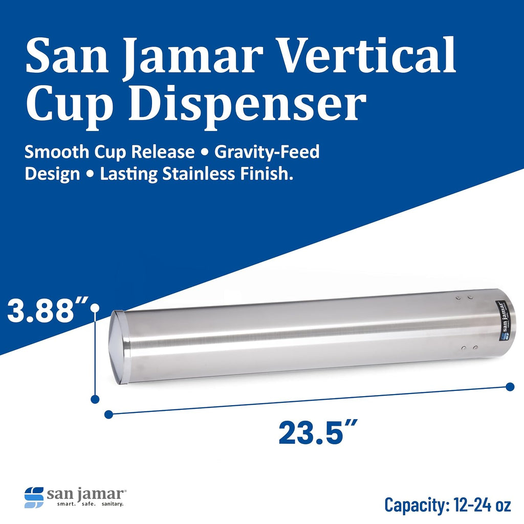 23.5-Inch Stainless Steel Cup Dispenser, 12-24 oz