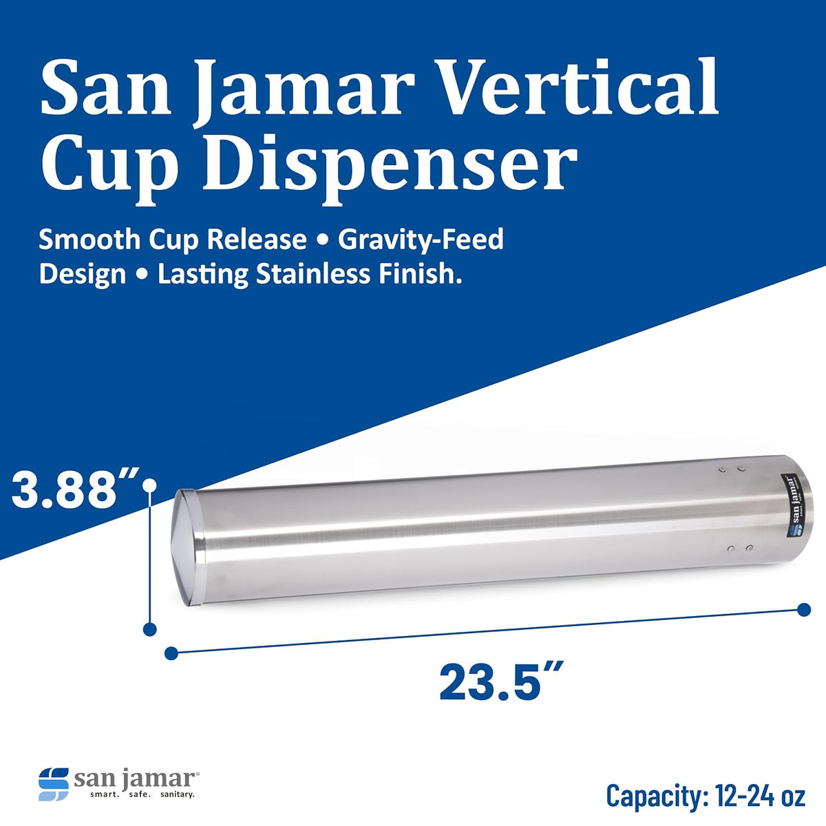 23.5-Inch Stainless Steel Cup Dispenser, 12-24 oz