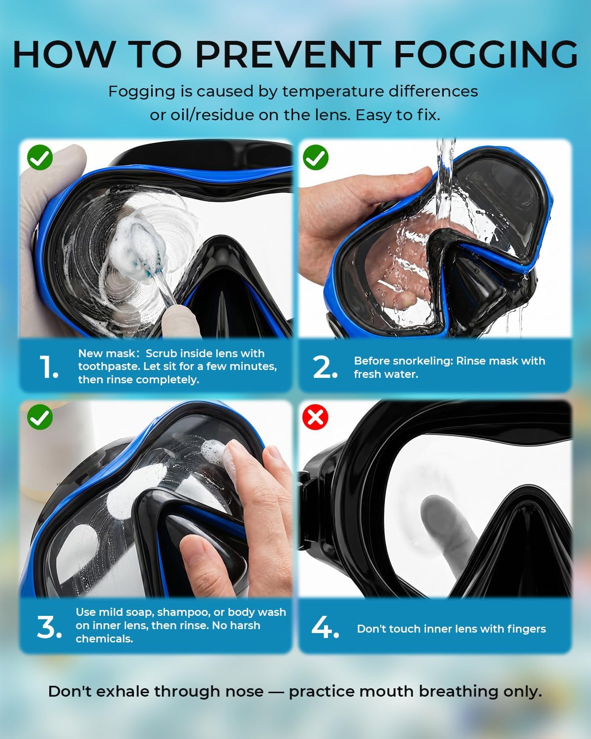 Snorkel Mask Adults 180° Panoramic Anti-Fog Leak-Proof Diving Goggles Swimming Gear