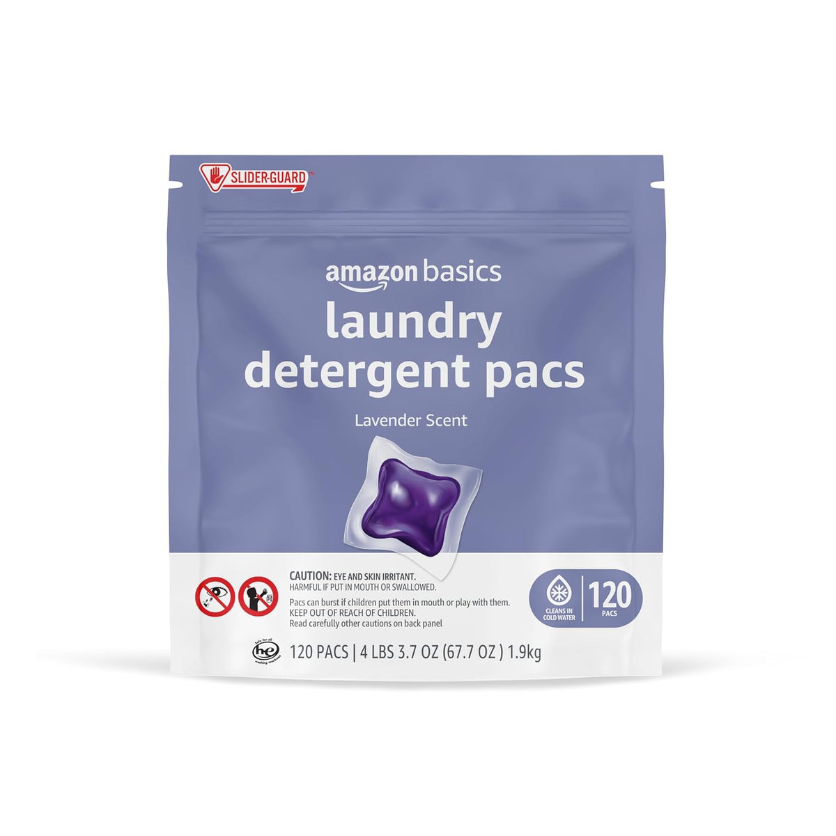 Laundry Detergent Pacs, Lavender Scent, HE Compatible, 120 Count