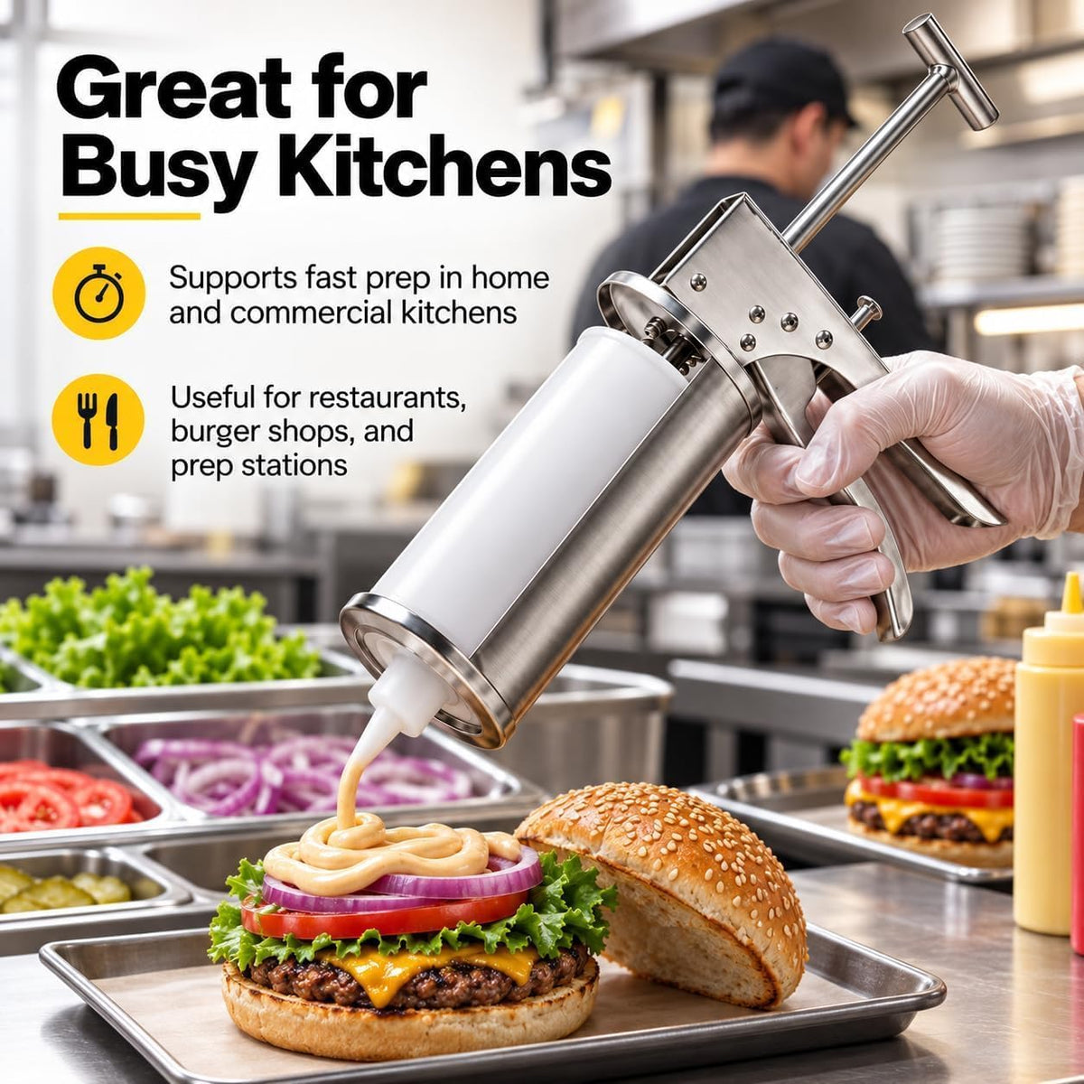 Stainless Steel Manual Sauce Dispenser Gun for Food Prep Kitchen