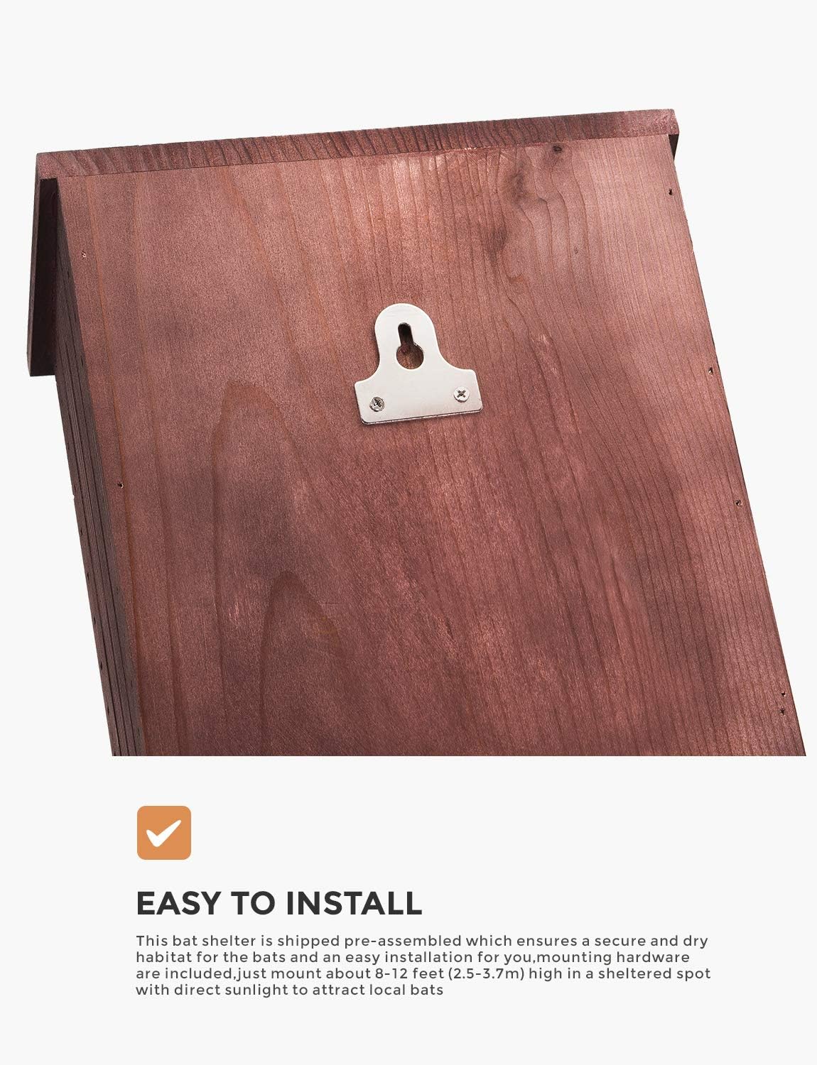Bat House for Outdoors 15"x9.2"x3.2" Shelter Box kit Double Chamber Dark Natural Cedar Wood, Pre-Finished Easy to