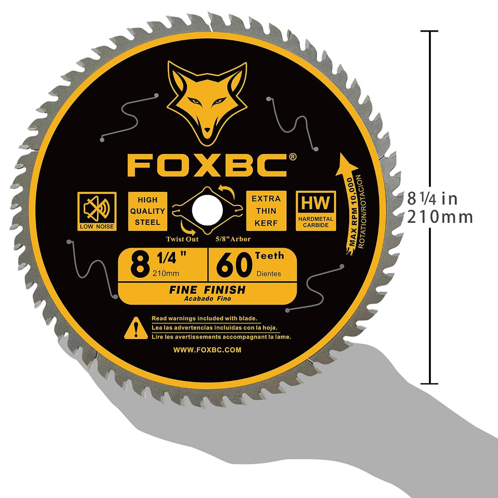 8-1/4 Inch Table Saw Blade 60 Tooth Fine Finish Wood Cutting with 5/8" Arbor, Diamond Knockout