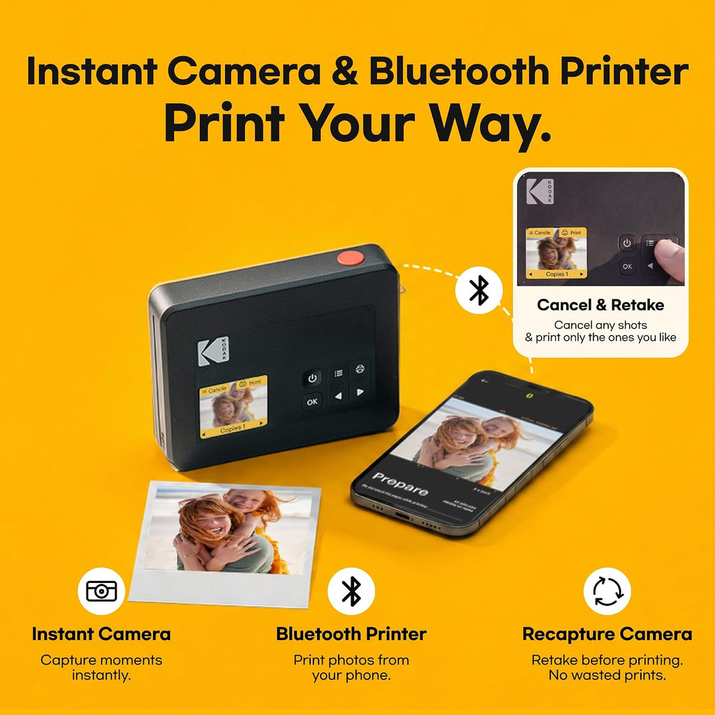 Mini Shot 3 Retro 3x3 Instant Camera, Photo Printer, 38 Sheet, White | Bluetooth, iPhone & Android Smartphone