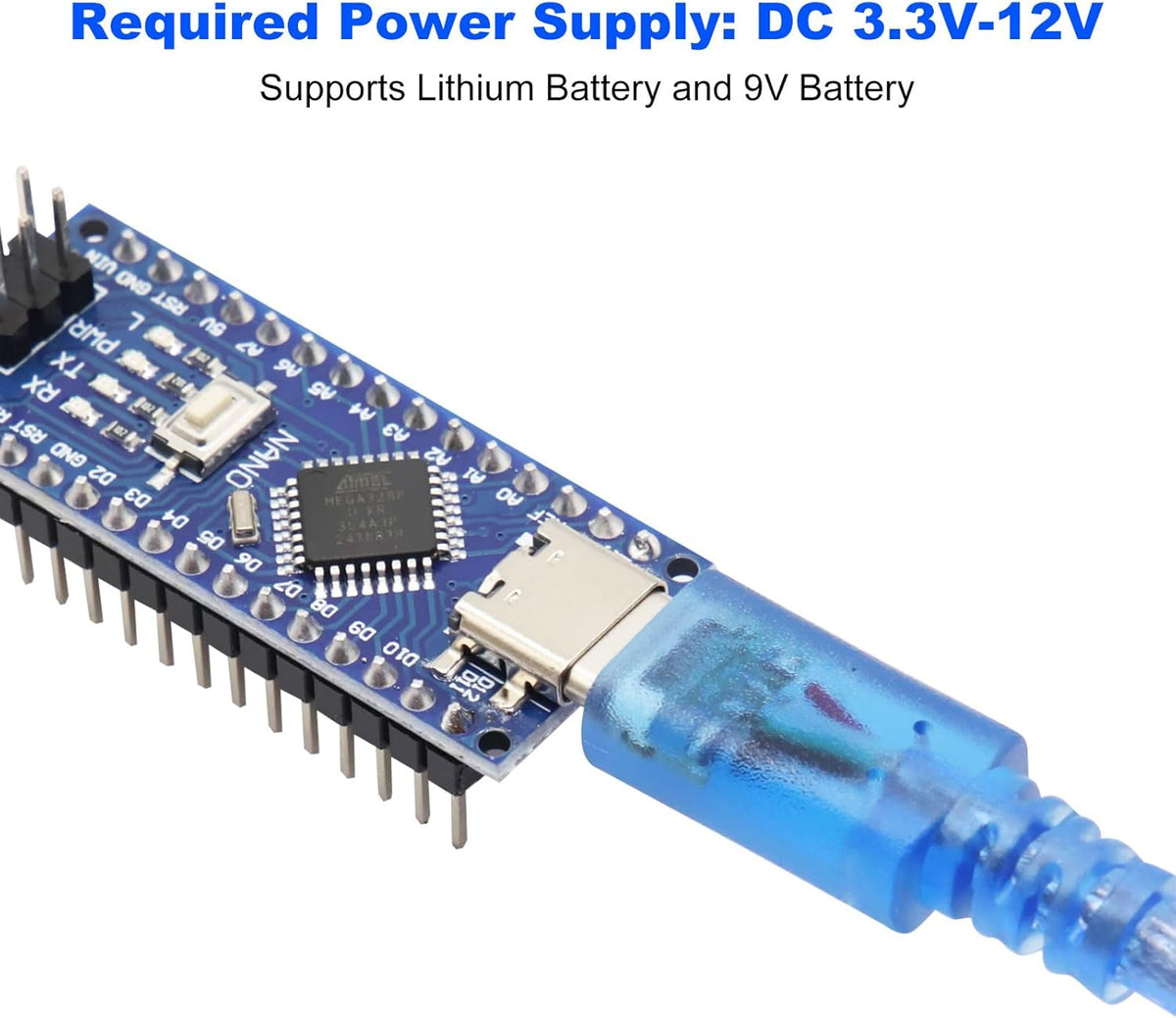 2Pcs Nano V3.0 Board ATmega328P/CH340G Chip Microcontroller Kit Compatible with Arduino IDE/PWM/SPI 5V 16M(USB C Port with 2Pcs USB Cable)