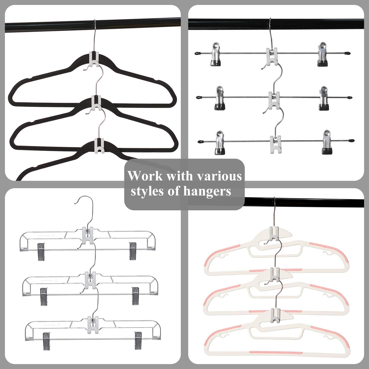 Clothes Hanger Connector Hooks, Outfit Hangers, Hanger Extender Clips, Cascading Hanger Hooks, Velvet Huggable