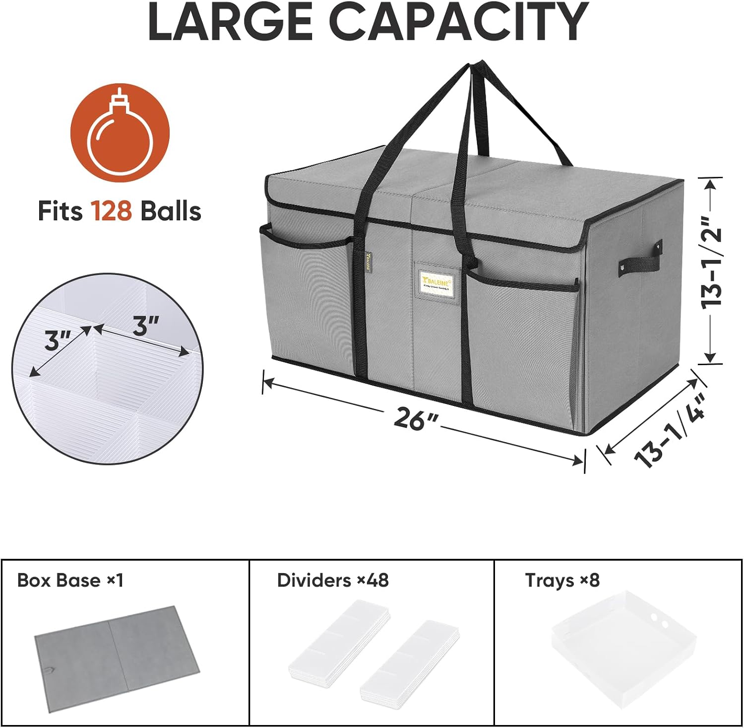 Christmas Ornament Storage Box with Dividers, Premium Holiday Ornaments Storage Container Bin for Xmas Decorations
