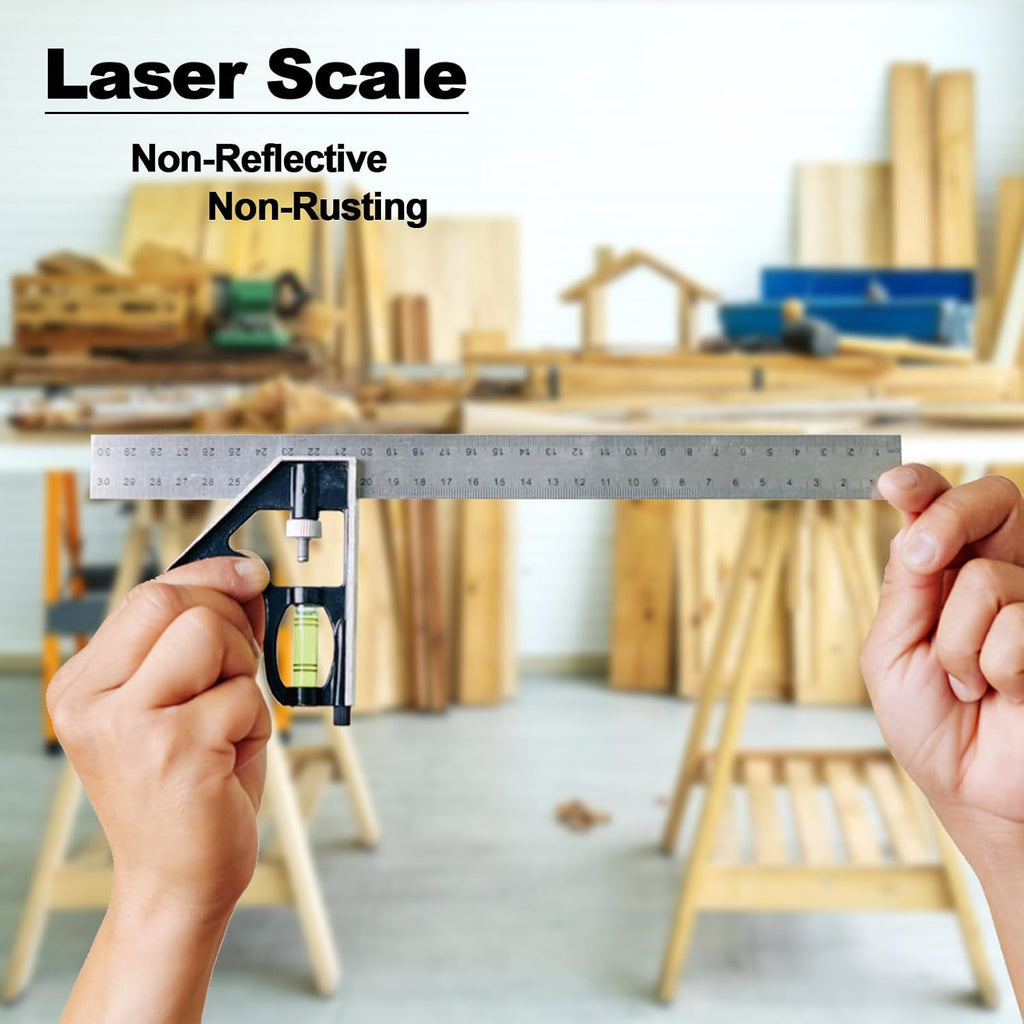 12" Metric Combination Square Ruler for Electricians and Carpenters 45-90 Degree Marking Bubble Level Square Tool