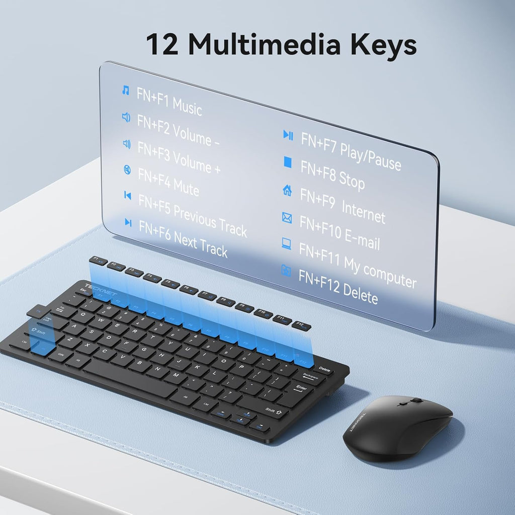 Wireless Keyboard and Mouse Combo, 2.4G Mini Cordless Computer Keyboard and Mouse Set, Silent Adjustable 1600 DPI