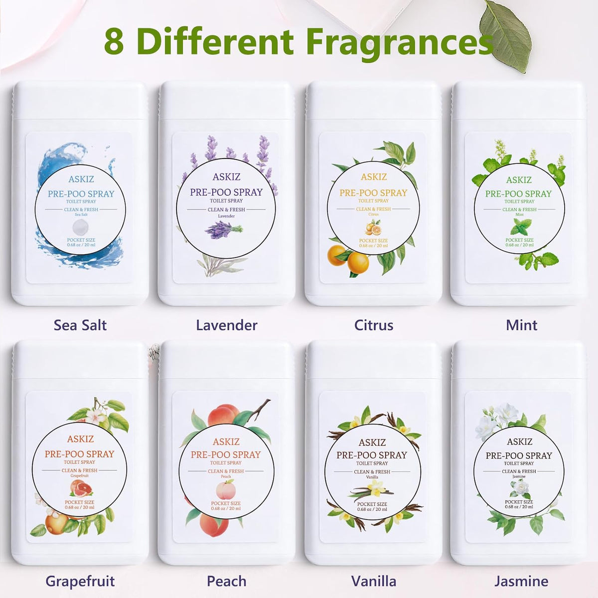 Toilet Spray 8 Pack,Pocket Size Pre-Poo Spray,Portable Bathroom Deodorizer