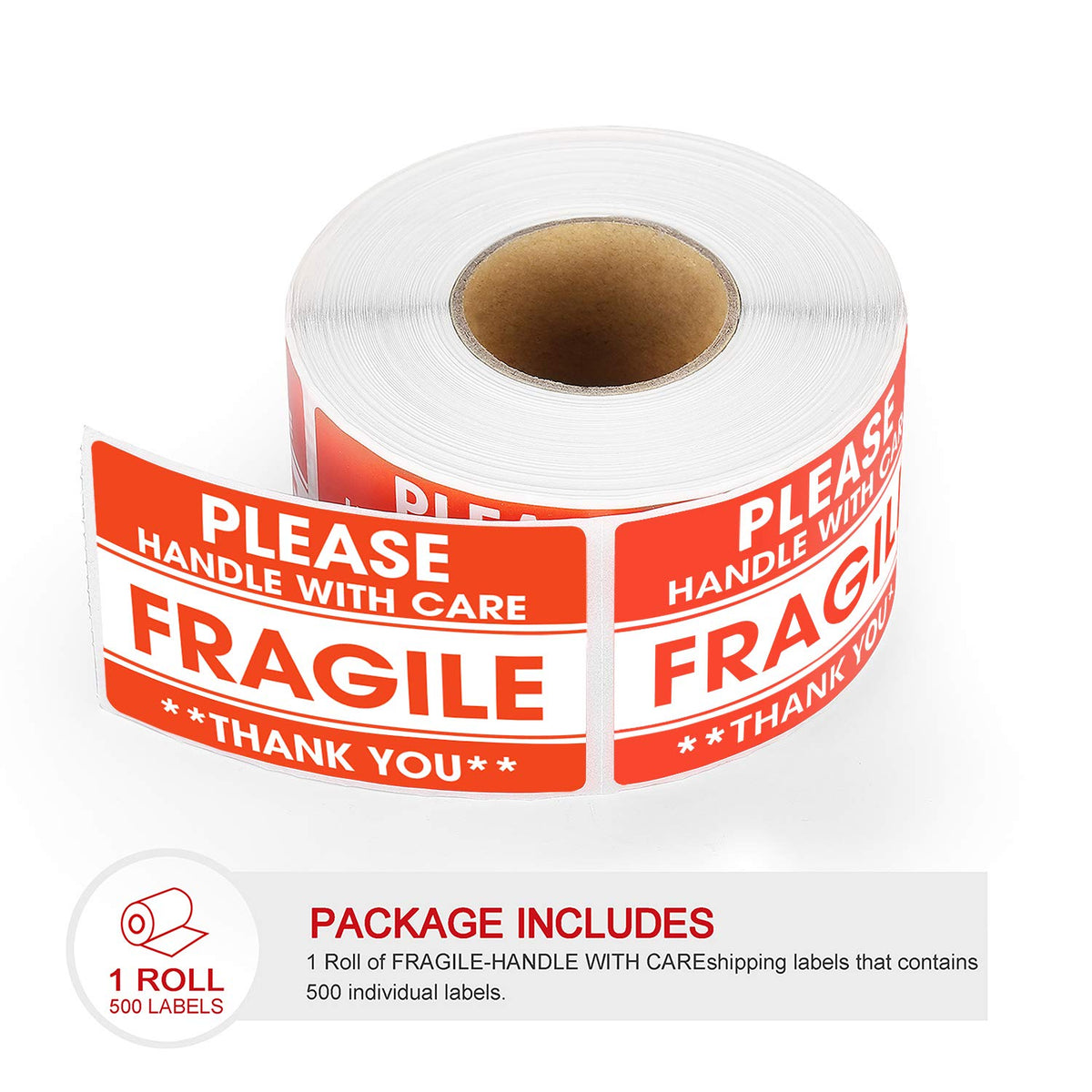 2"x 3" Fragile Stickers 500 Labels Per Roll Strong Adhesive (Handle with Care,Do Not Drop,Thank You) Labels for