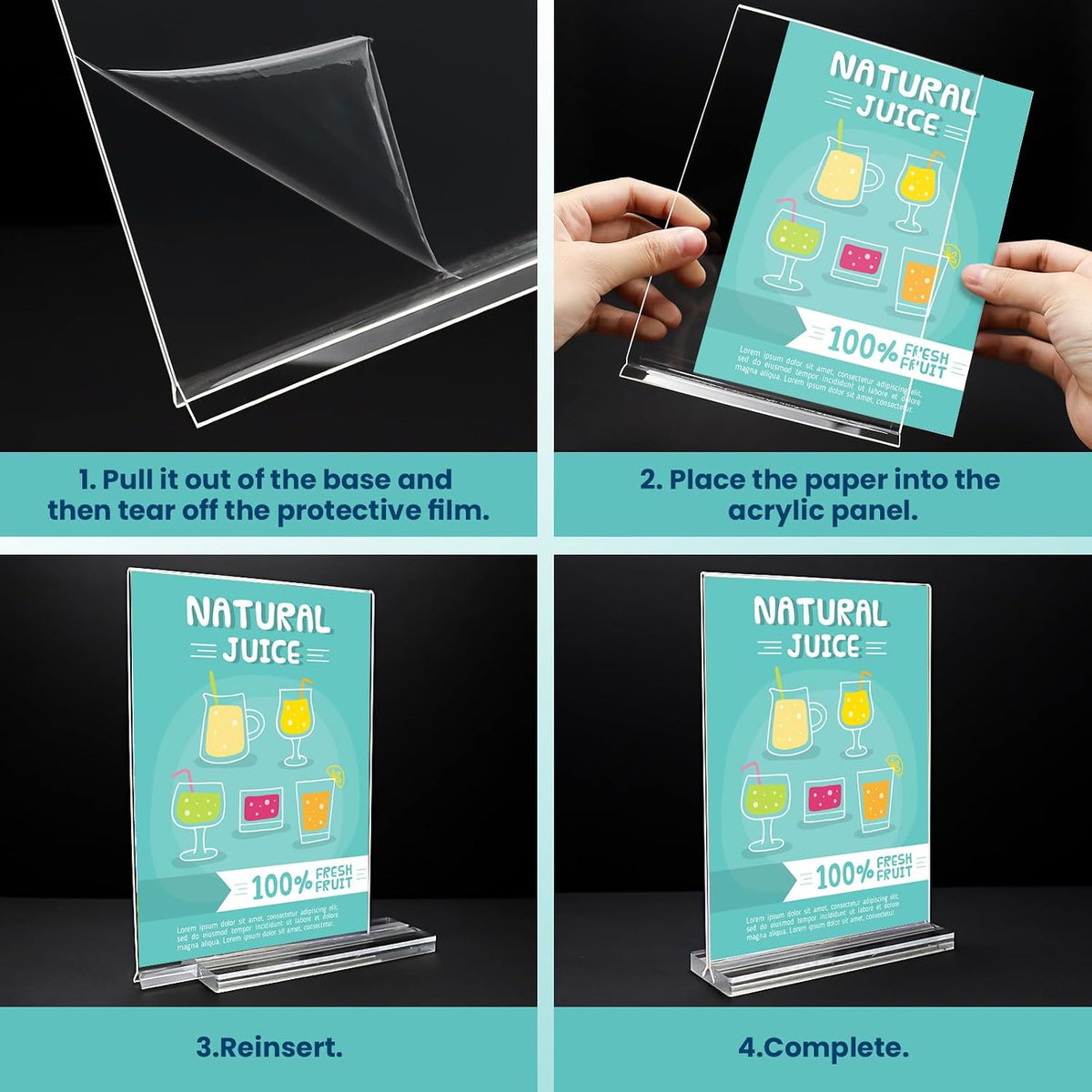 Acrylic Sign Holder, 5x7, 15 Pack Vertical Clear Table Menu Display, Double Sided, Plastic Stand, Suitable for