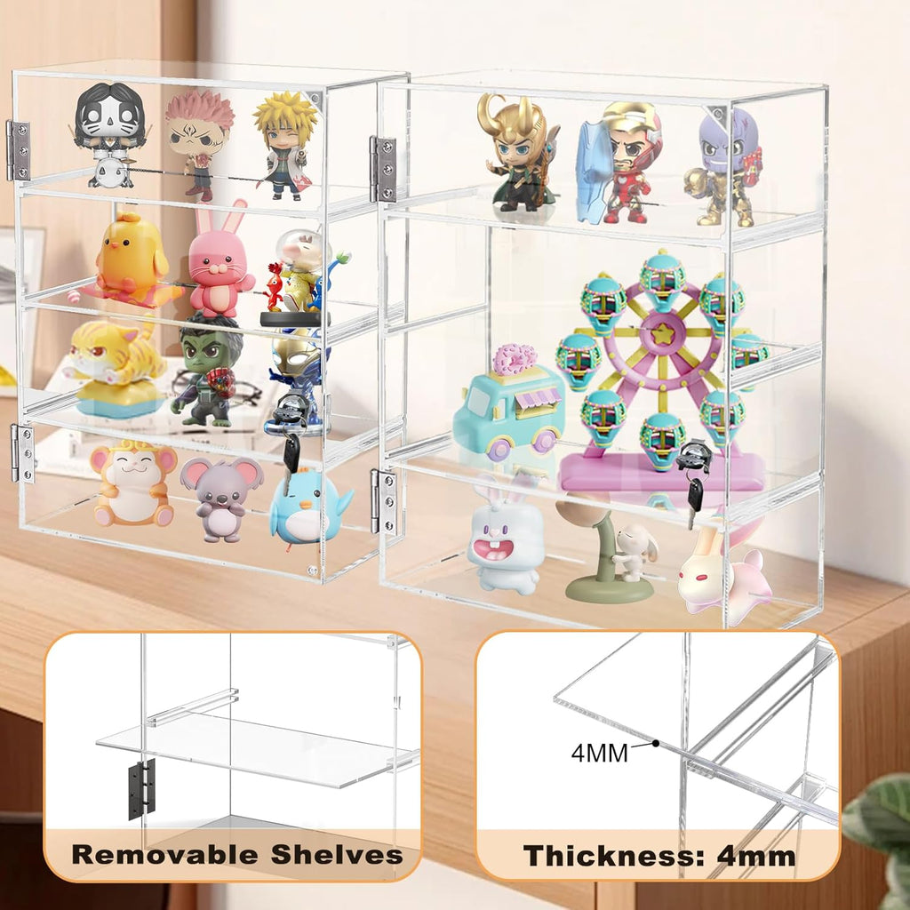 Acrylic Display Case with Lock Key 4 Tier Clear Display Case Locking Cabinet for Collectibles Figure Knife Rock