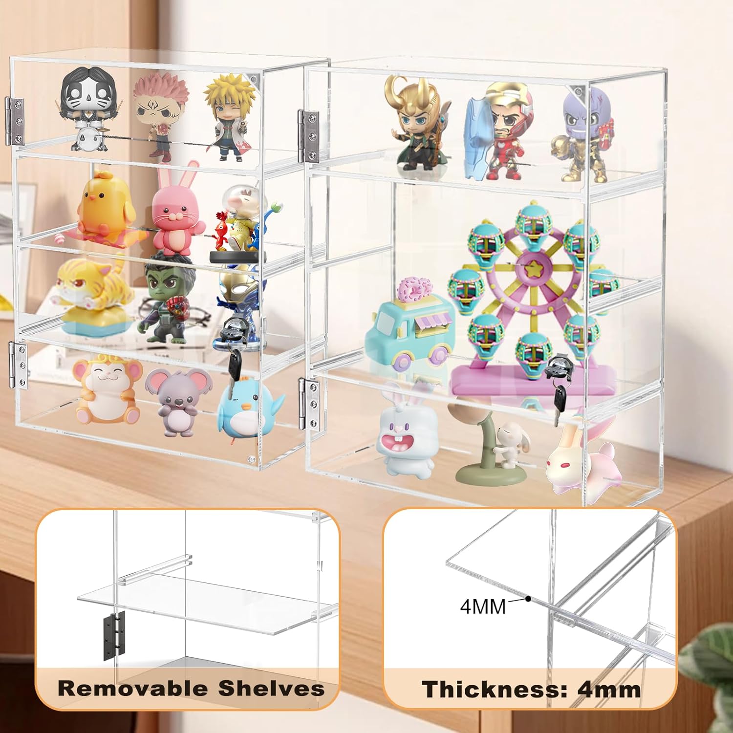 Acrylic Display Case with Lock Key 4 Tier Clear Display Case Locking Cabinet for Collectibles Figure Knife Rock