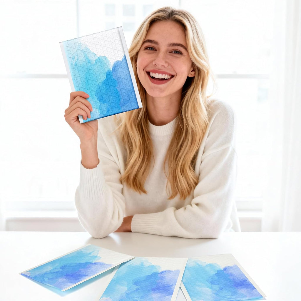 Bubble Mailers 6x10" Blue Watercolor Small Padded Envelopes 100 Pack