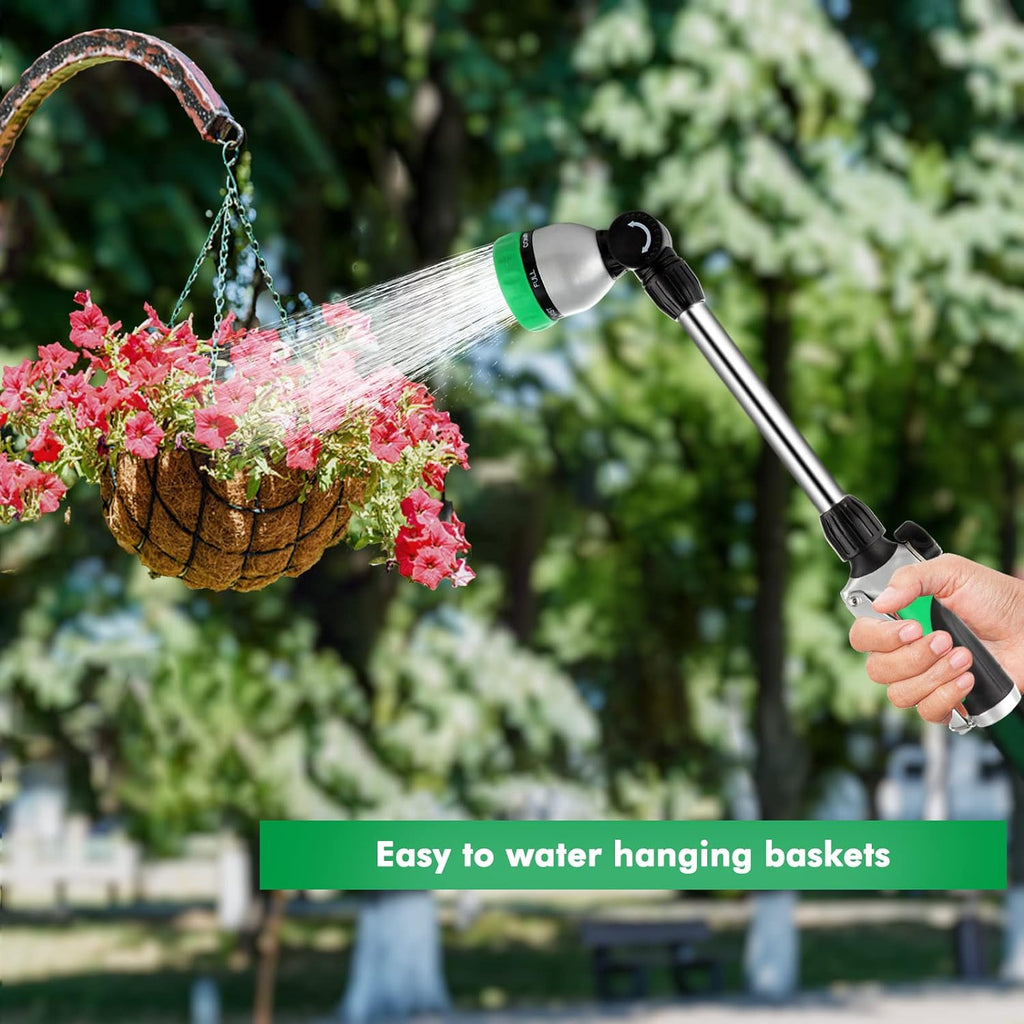 Metal Watering Wand, Heavy Duty Garden Hose Wand with 180° Swivel Ratcheting Head, 16-Inch Hose Nozzle Sprayer with 7