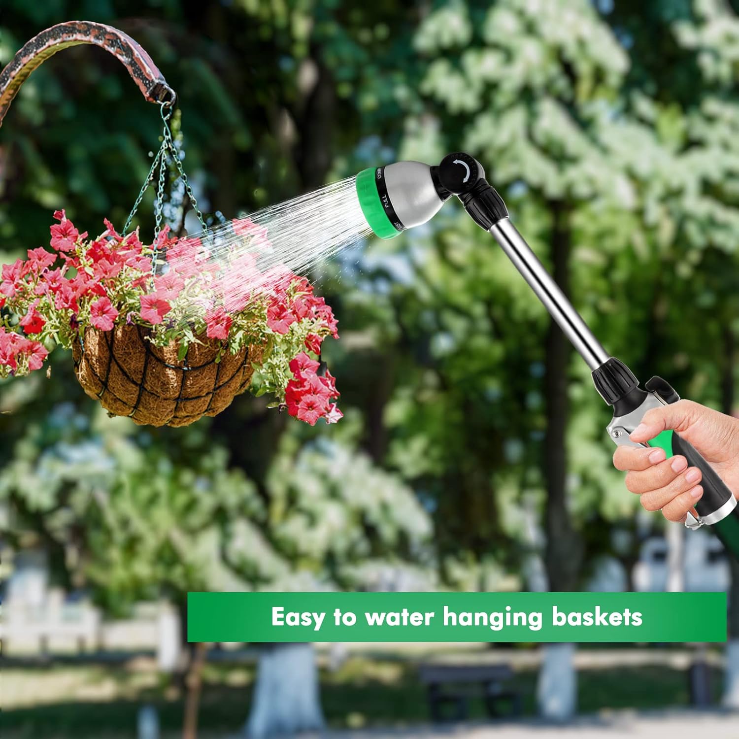 Metal Watering Wand, Heavy Duty Garden Hose Wand with 180° Swivel Ratcheting Head, 16-Inch Hose Nozzle Sprayer with 7