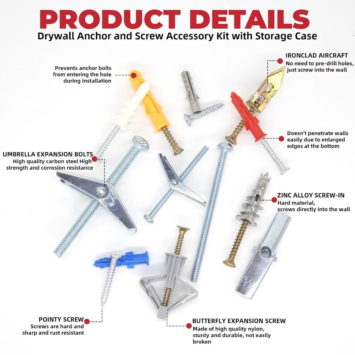 878-Piece Value Combo Set Plastic Drywall Anchor kit with Screws and Wing Nut Kit for Hanging Heavy Items on Drywall