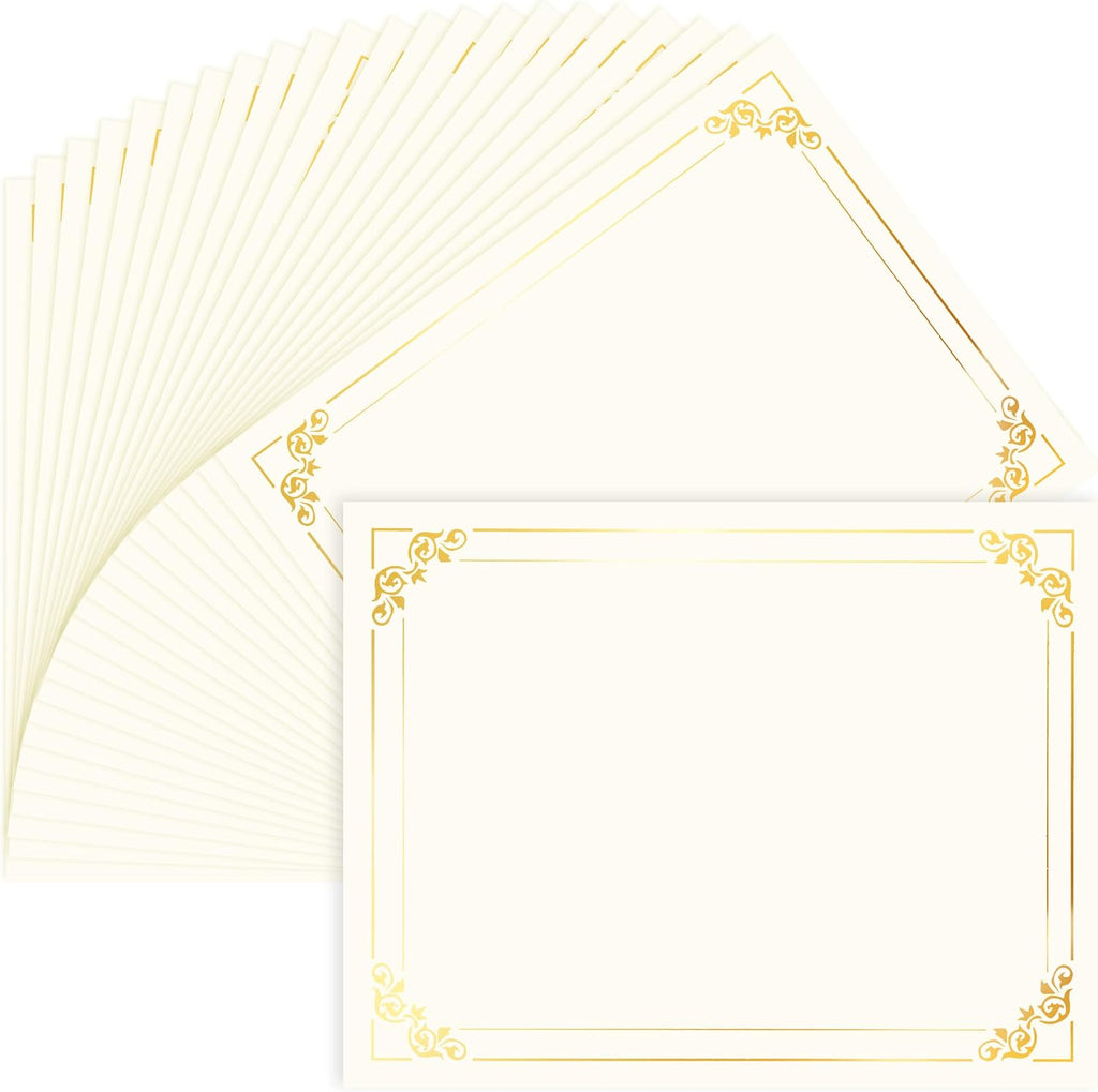 50 Sheets Gold Foil Border Certificate Paper 8.5 x 11 Printable | Smooth heavyweight paper,Ideal for diplomas &