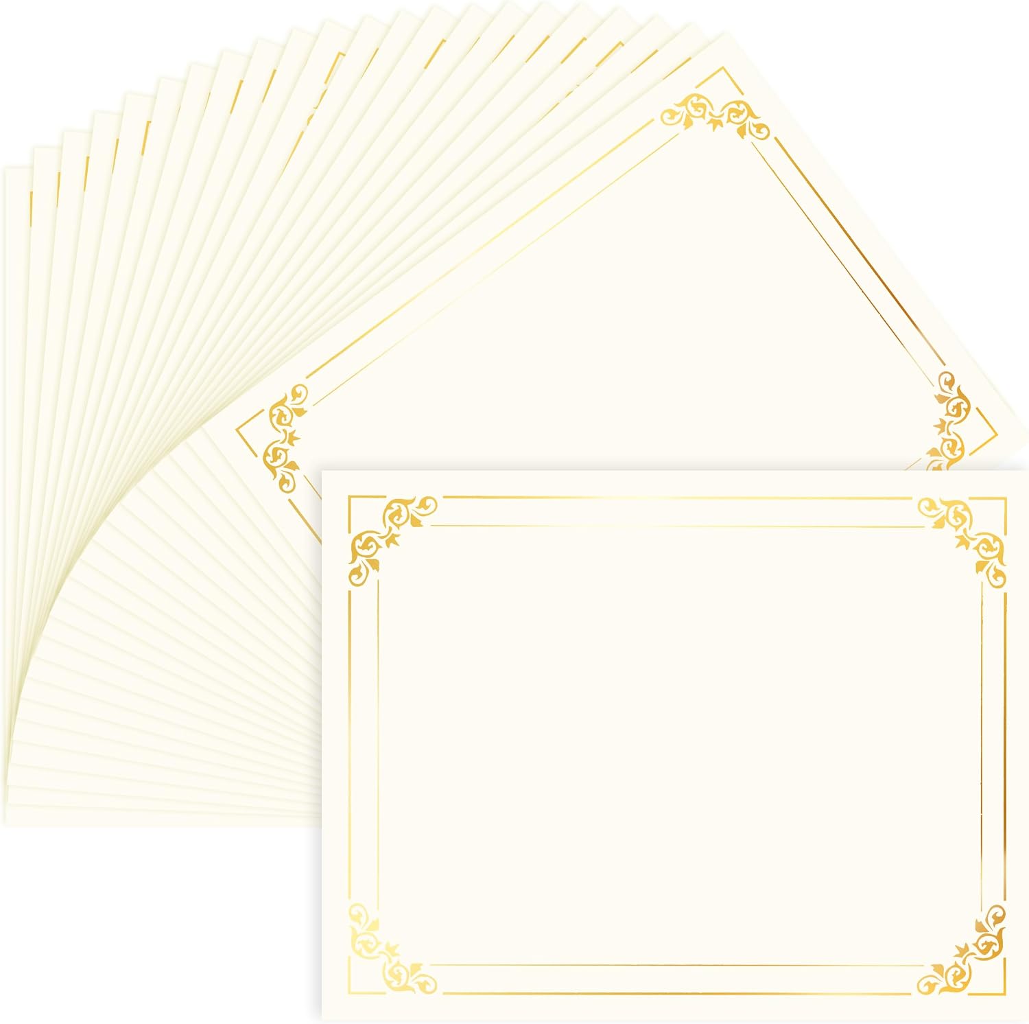 50 Sheets Gold Foil Border Certificate Paper 8.5 x 11 Printable | Smooth heavyweight paper,Ideal for diplomas &