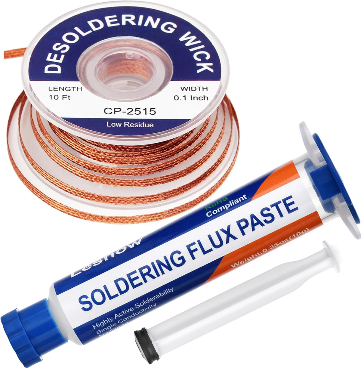 Solder Flux Paste And Solder Wick Braid, No Clean Soldering Flux(10cc) Soldering Remover Tool, 10ft Desoldering Wick Braid For Electronics Repair For Disassemble Electrical Components
