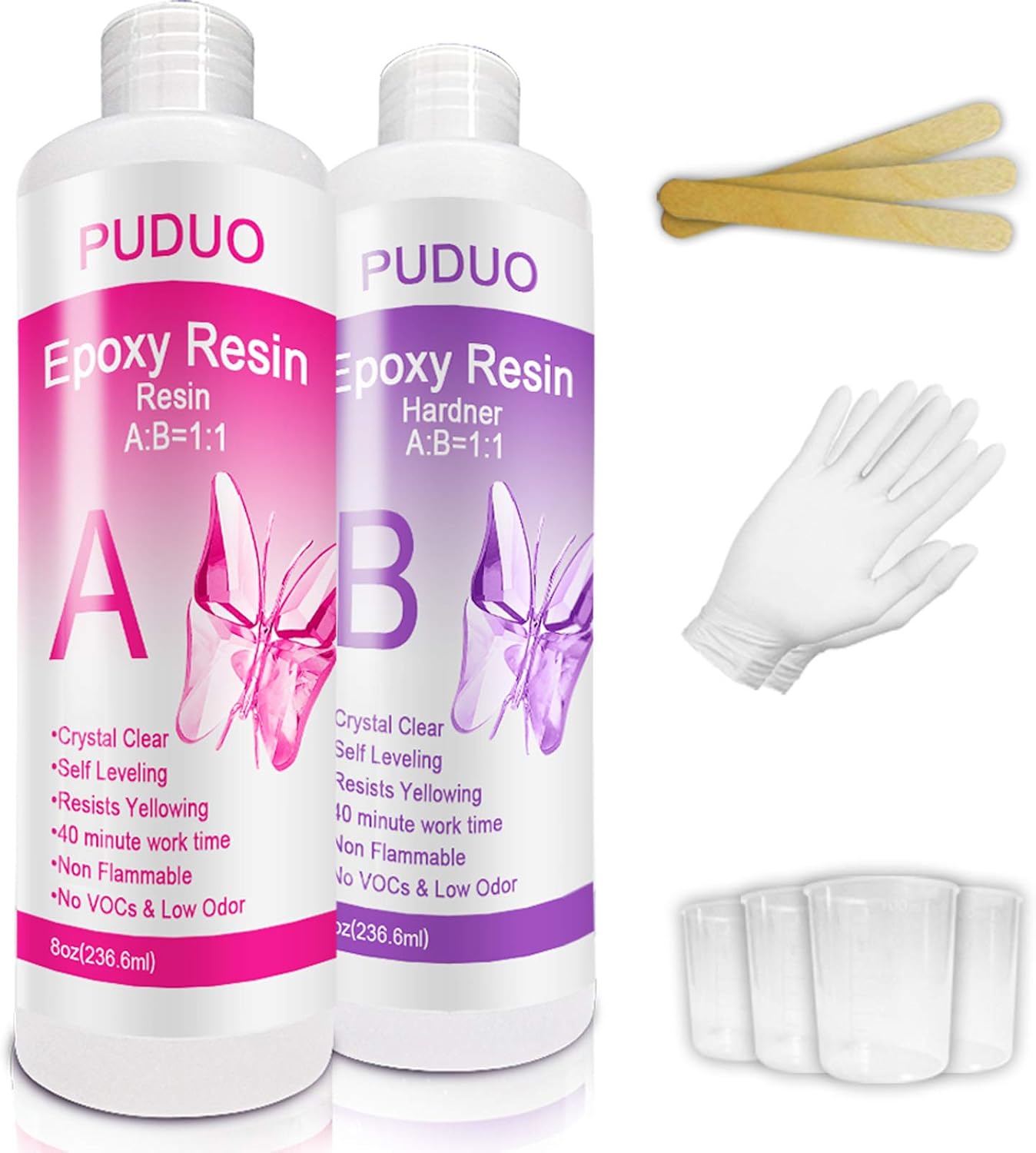 Epoxy Resin Crystal Clear Kit for Art, Jewelry, Crafts, Coating- 16 OZ Including 8OZ Resin and 8OZ Hardener | Bonus 4