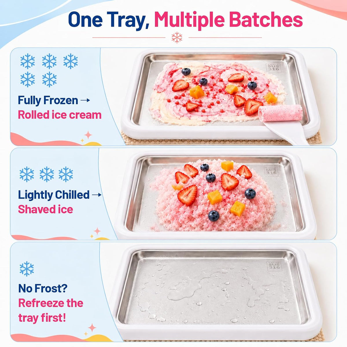 Rolled Ice Cream Maker, Premium Food Grade 316 Stainless Steel