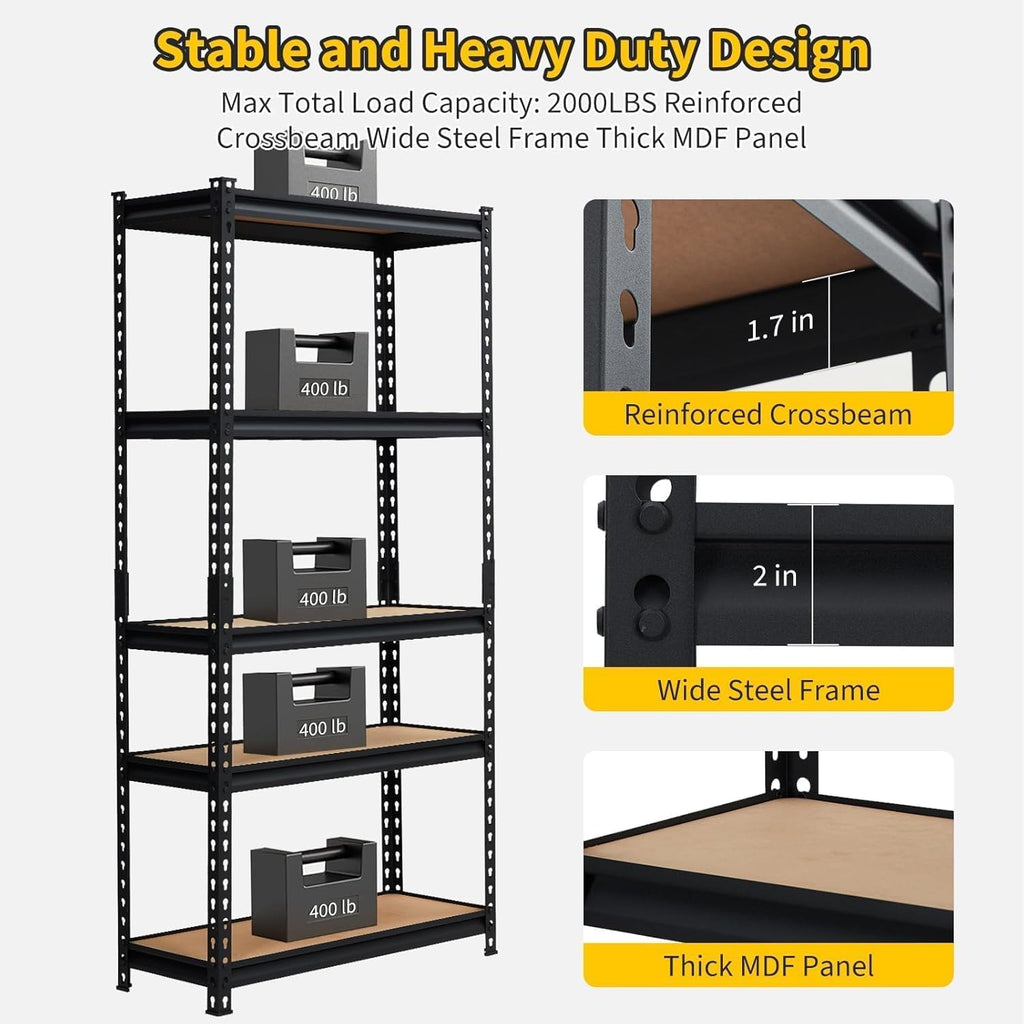 Storage Shelving Unit, 5-Tier Adjustable Metal Storage Shelves, 48" L x 24" W x 72" H Heavy Duty Garage Storage