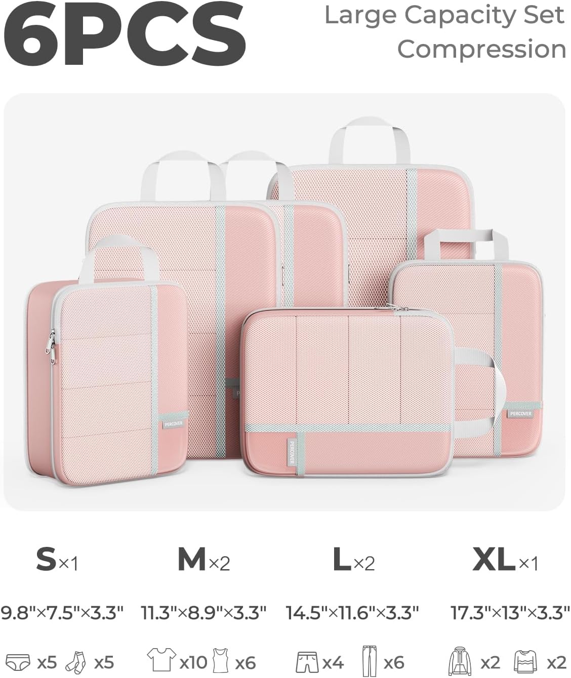 Percover Compression Packing Cubes for Travel, 6-Piece Structured Compression Organizer Set for Organized Packing &