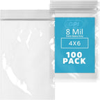 4" x 6" Zip Bags, 100 Pack, 8 Mil Extra Heavy Duty, Reclosable, GPI