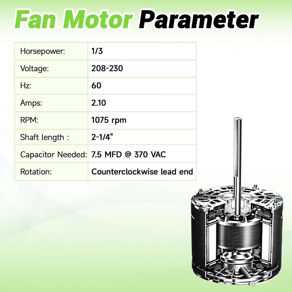 68J24 Condenser Fan Motor 1/3 HP 1075 RPM 208-230V 1Ph 60HZ 2.1A HVAC AC Motor Replacement for Lennox, Compatible with 68J2401 97M62 69W96 100483-29 100483-01 K55HXGCE-8094