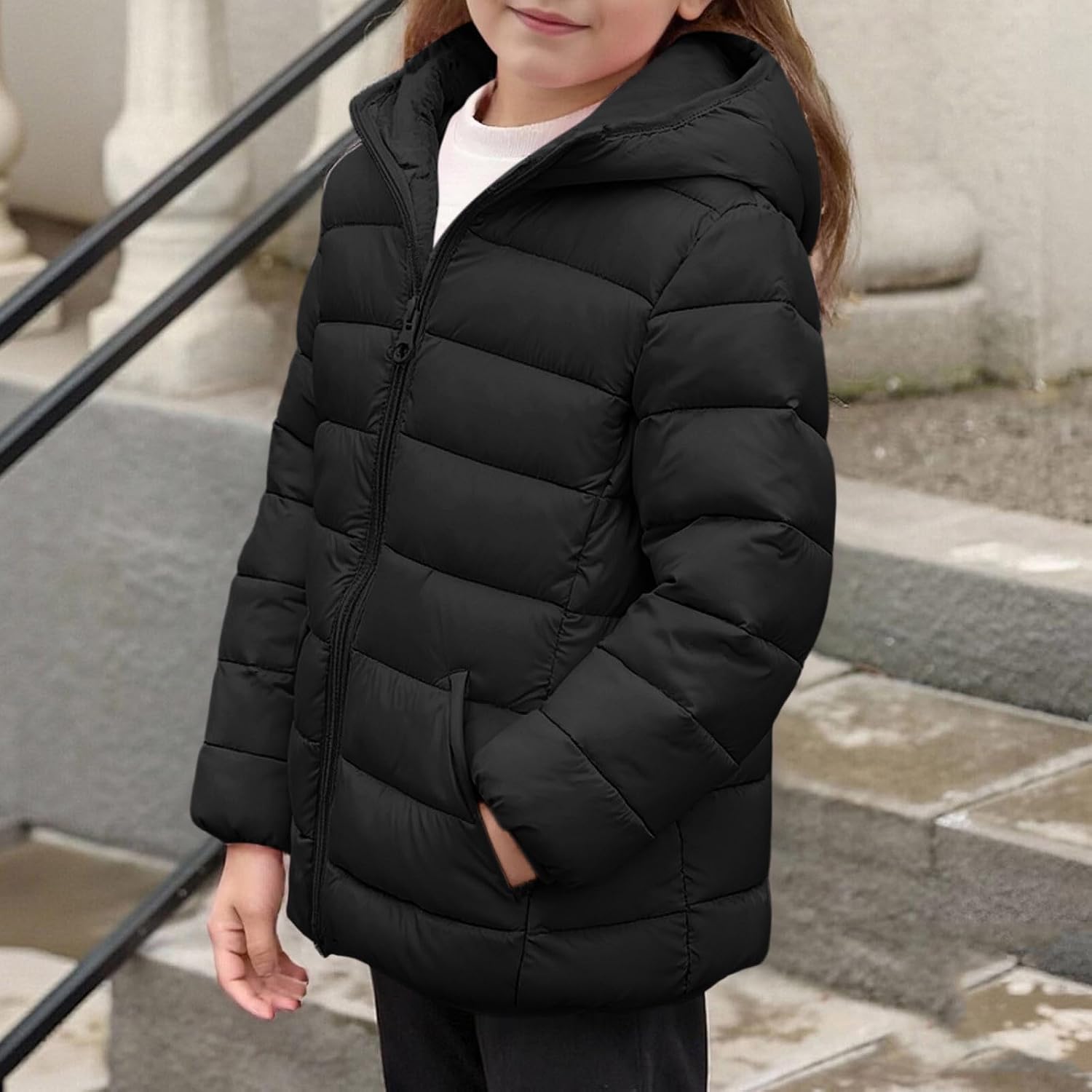 Kids Winter Coat Warm Soft Packable Lightweight Puffer Jacket With Hood Zip Up Baggy Kids Clothes Down Outerwear 4-14