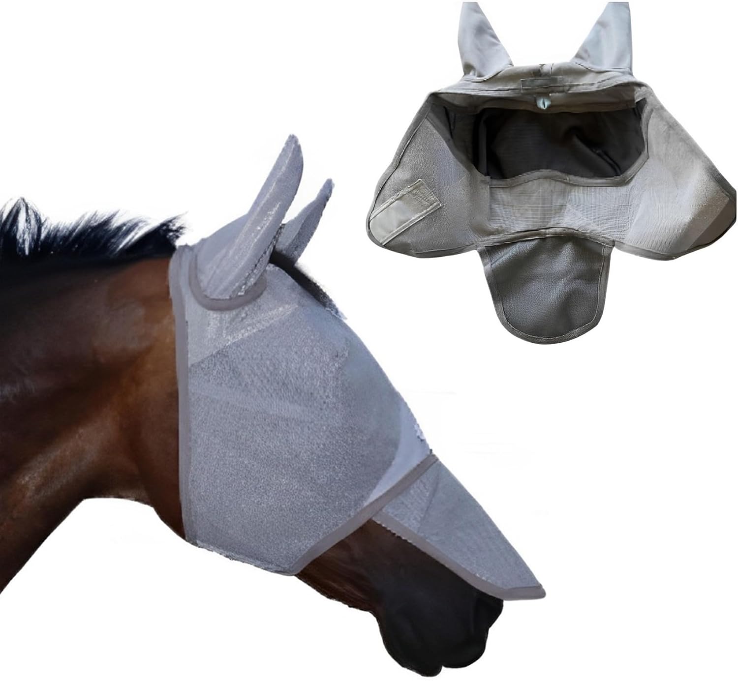 Horse Fly Mask with Nose Cover & Ears, UV Eye Protection, Medium/Large