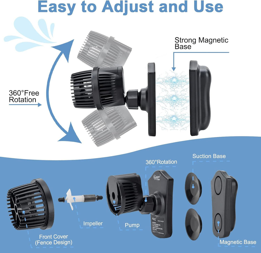 1050 GPH Aquarium Wave Maker Pump with Strong Magnetic Suction Base, Ultra-quiet 360 Degree Rotating Submersible