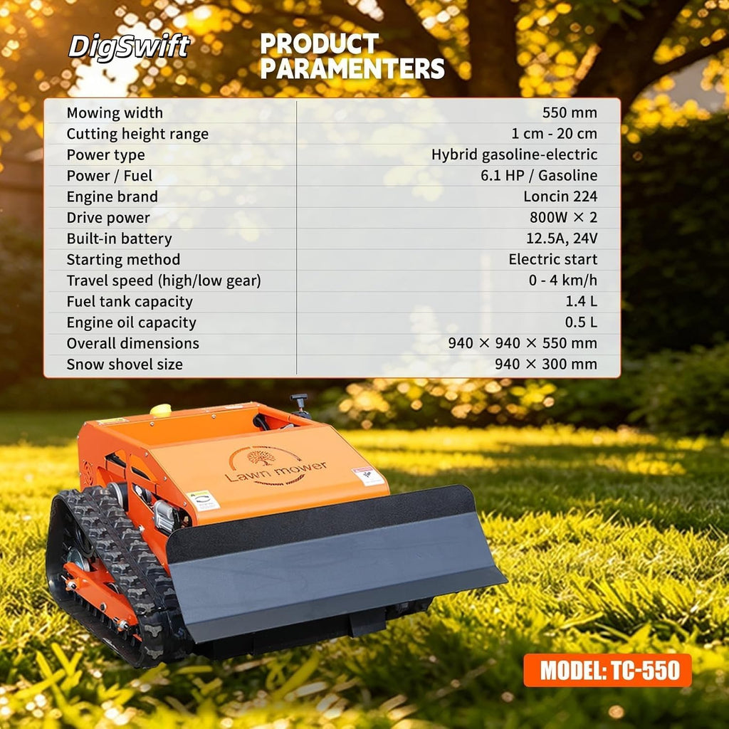 Heavy-Duty Remote Control Lawn Mower with 9Hp Four Stroke Gasoline Engine, Manganese Steel Blade, Adjustable Cutting