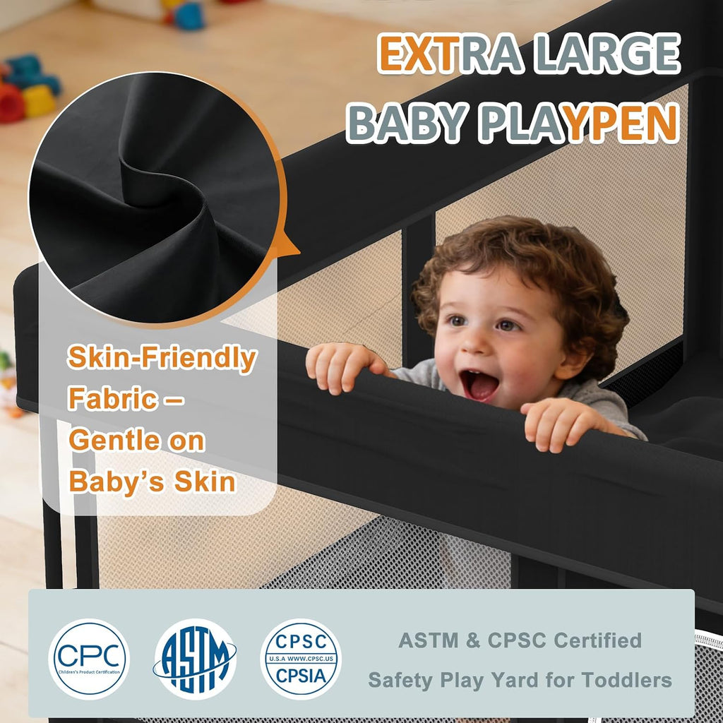 Foldable Baby Playpen, 50"×50" Play Yard for Toddlers, Portable & Collapsible Playpen with Gate, ASTM & CPSC