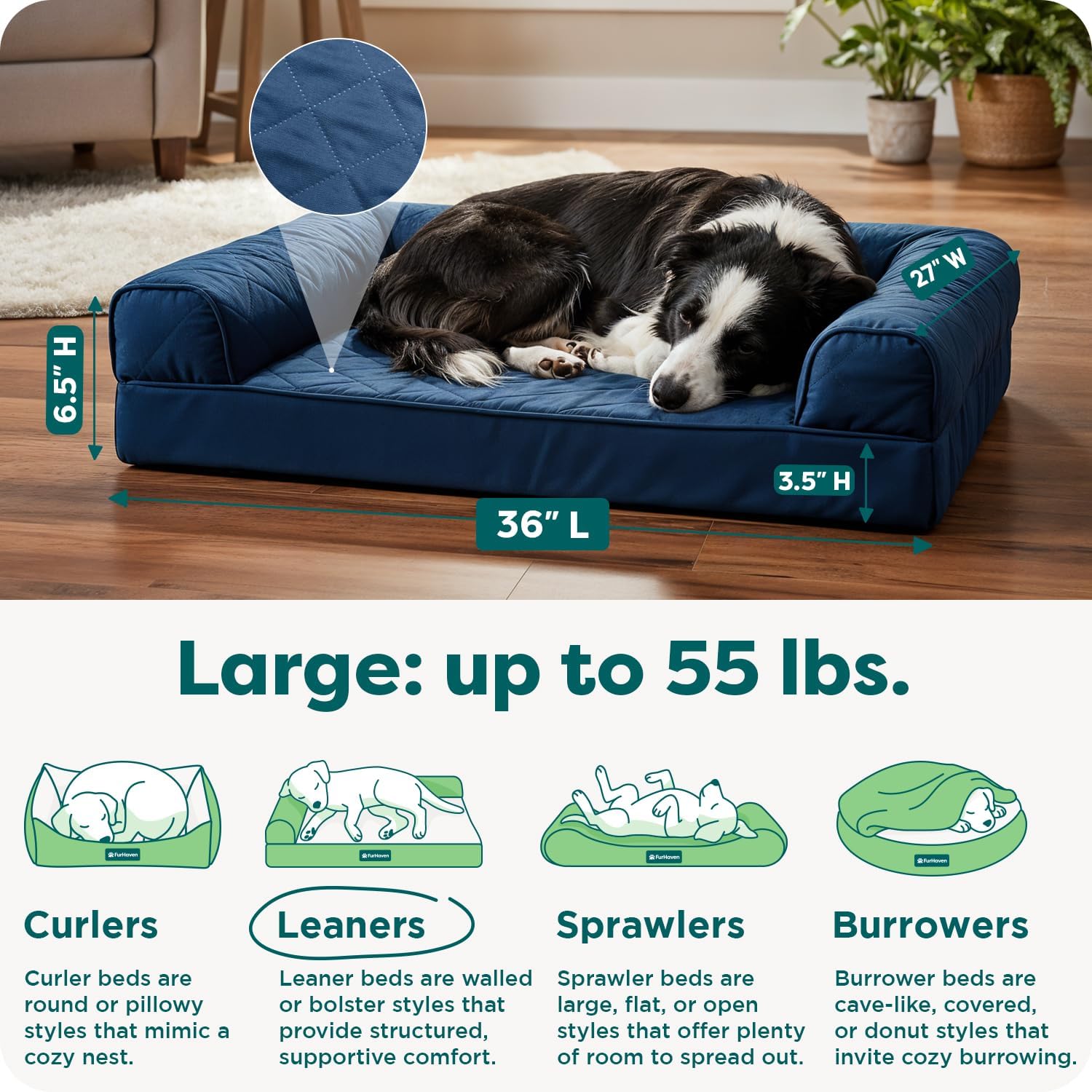 Classic Sofa Orthopedic Dog Bed for Large Dogs with Egg Crate with a Solid Orthopedic Foam Base for Joint Support