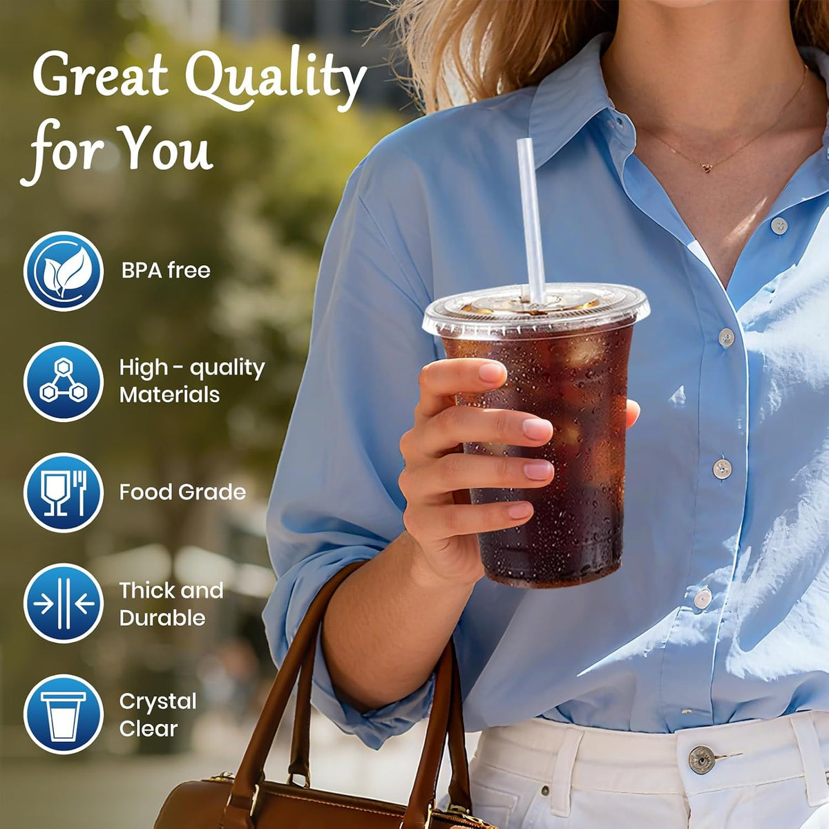12oz Clear Plastic Cups with Lids and Straws 100 Pack