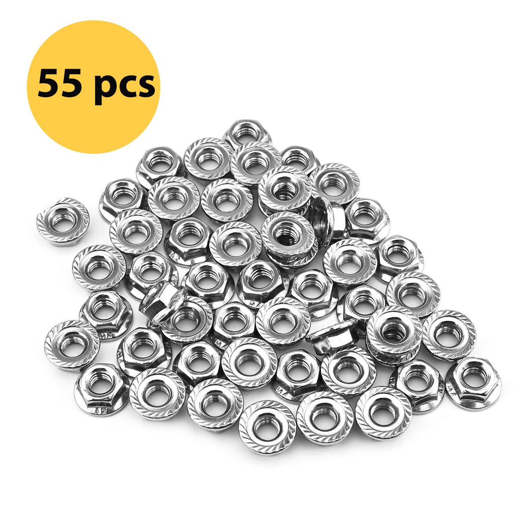 55 Pack M6 Serrated Flange Hex Nuts for DIY Home Mechanism