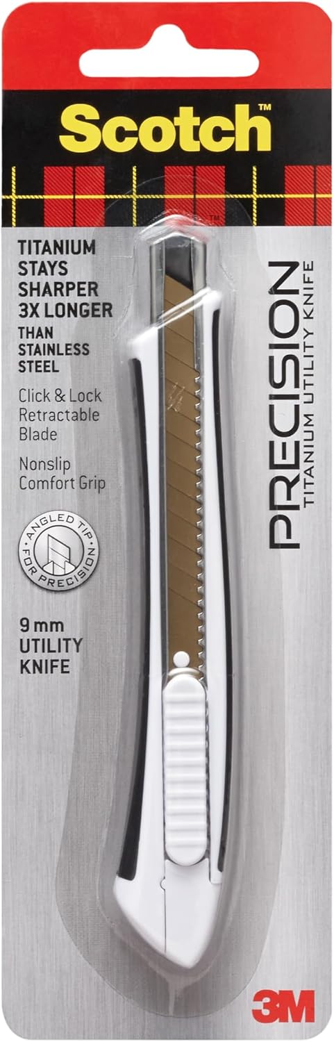 Titanium Snap-Off Utility Knife – Small 9mm Precision Cutter with Click & Lock Blade, Comfort Grip Handle (Titanium