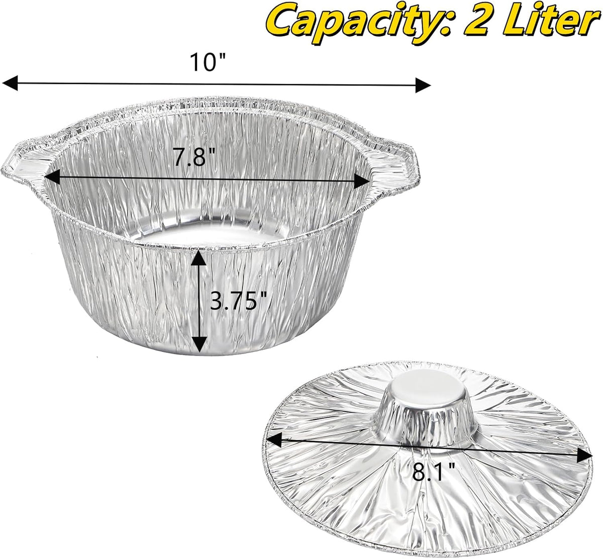 10 Pcs Disposable Aluminum Pot with LidS, Disposable 2 Liter Round Aluminum Foil Pan Food Container for Camping